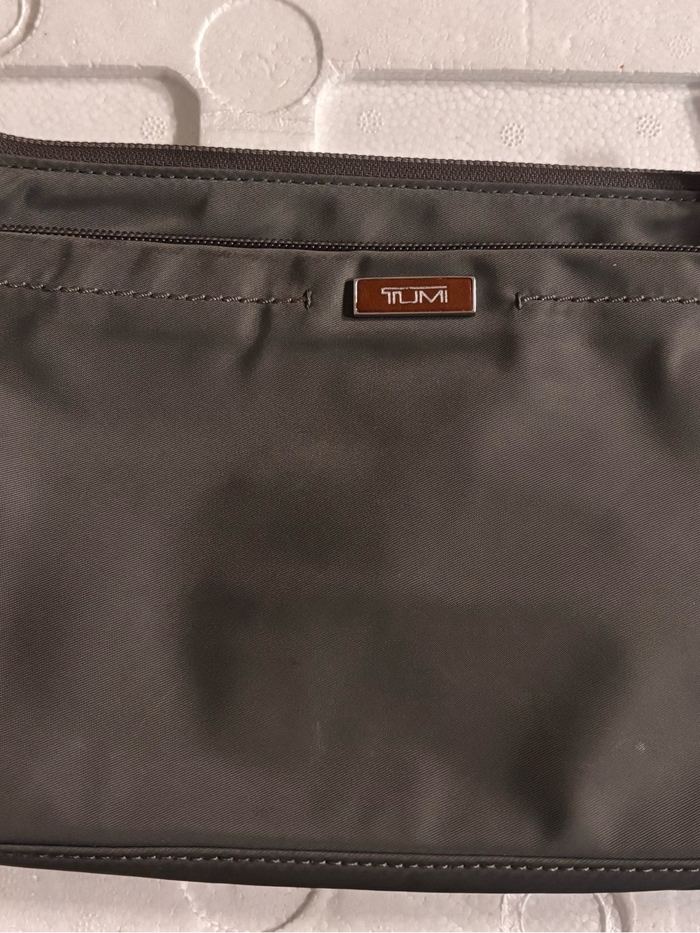 Tumi Men's Gray Toiletry Pouch with Metal Logo